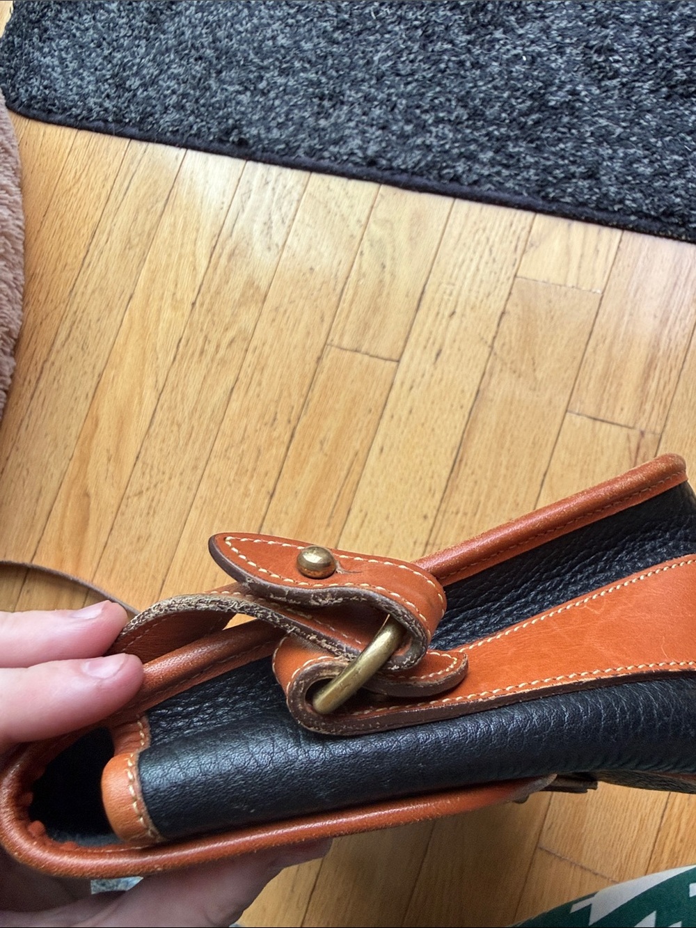 Dooney & Bourke Black with Tan Trim Pebbled Leather Crossbody - Picture 7 of 13